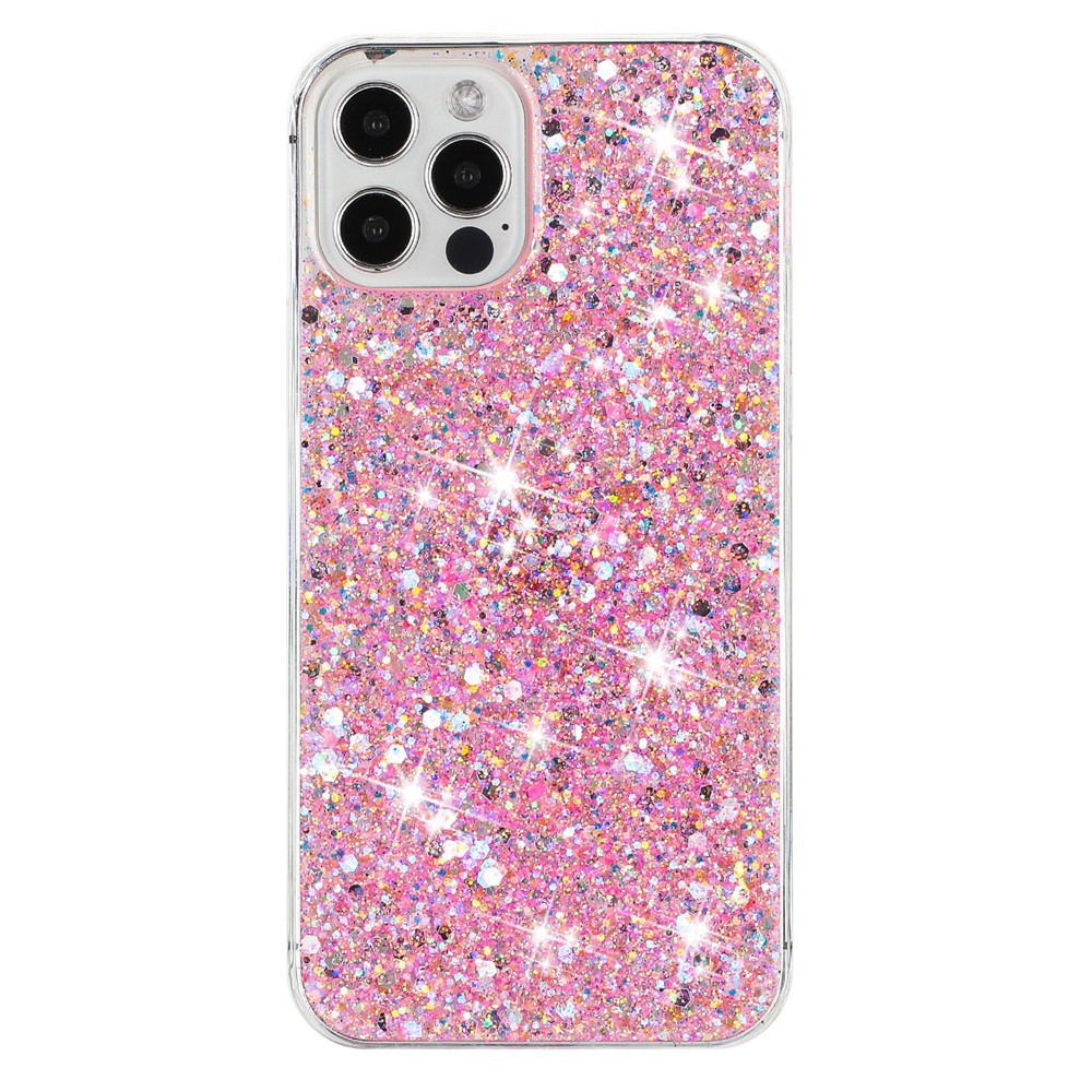 For iPhone 12 / 12 Pro 6.1 inch Dustproof TPU Phone Cases Glittery Powder Decor Phone Cover Epoxy Shell - Pink