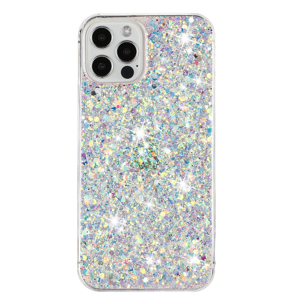 For iPhone 12 / 12 Pro 6.1 inch Dustproof TPU Phone Cases Glittery Powder Decor Phone Cover Epoxy Shell - White