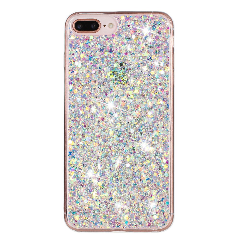 For iPhone 6 Plus / 7 Plus / 8 Plus 5.5 inch Glittery Powder Decor Phone Cover Epoxy TPU Phone Case - White