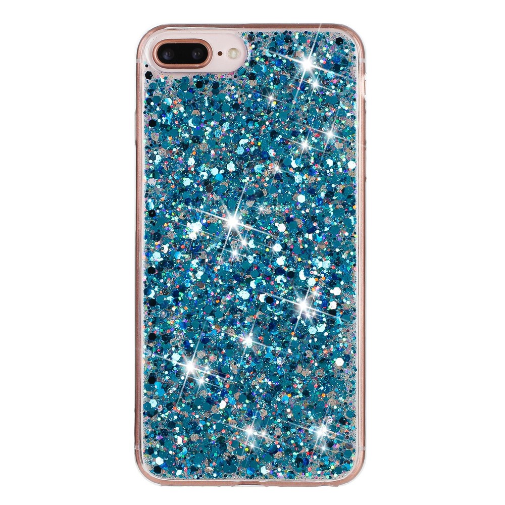 For iPhone 6 Plus / 7 Plus / 8 Plus 5.5 inch Glittery Powder Decor Phone Cover Epoxy TPU Phone Case - Blue
