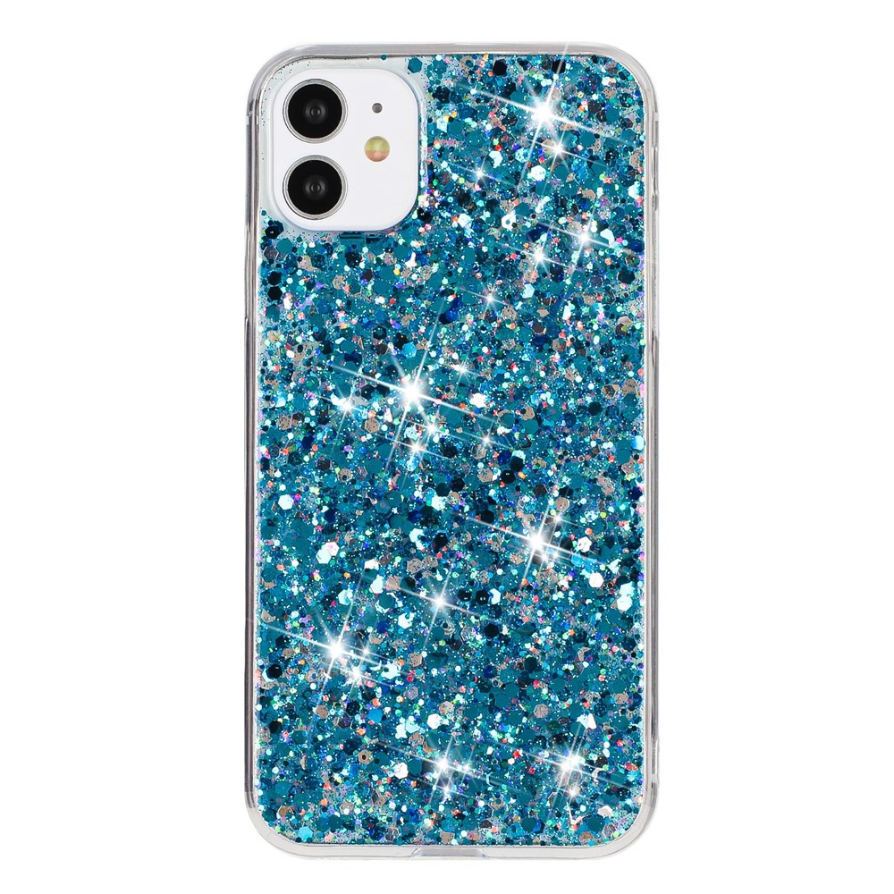 For iPhone 11 Phone Case Slim-Fit Glittery Powder Decor Phone Cover Epoxy TPU Phone Shell - Blue