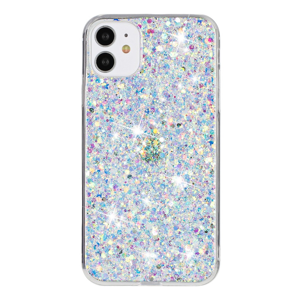 For iPhone 11 Phone Case Slim-Fit Glittery Powder Decor Phone Cover Epoxy TPU Phone Shell - White
