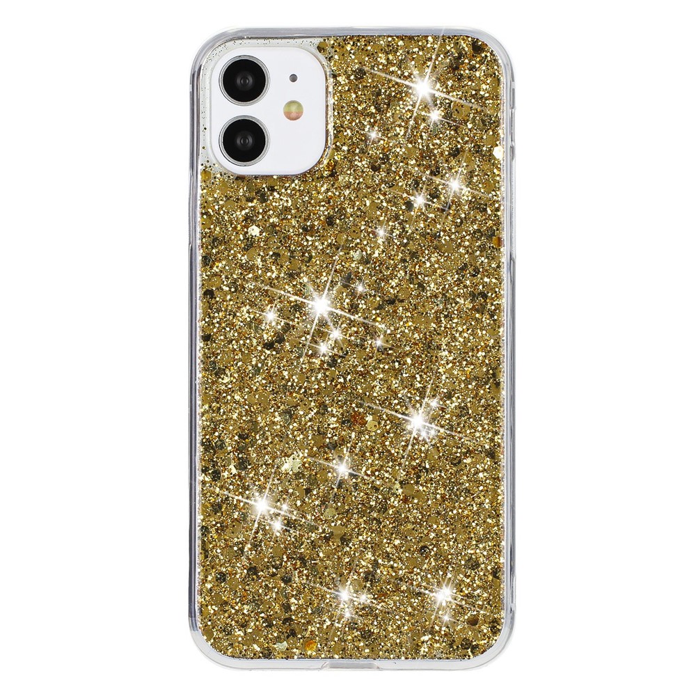 For iPhone 11 Phone Case Slim-Fit Glittery Powder Decor Phone Cover Epoxy TPU Phone Shell - Gold