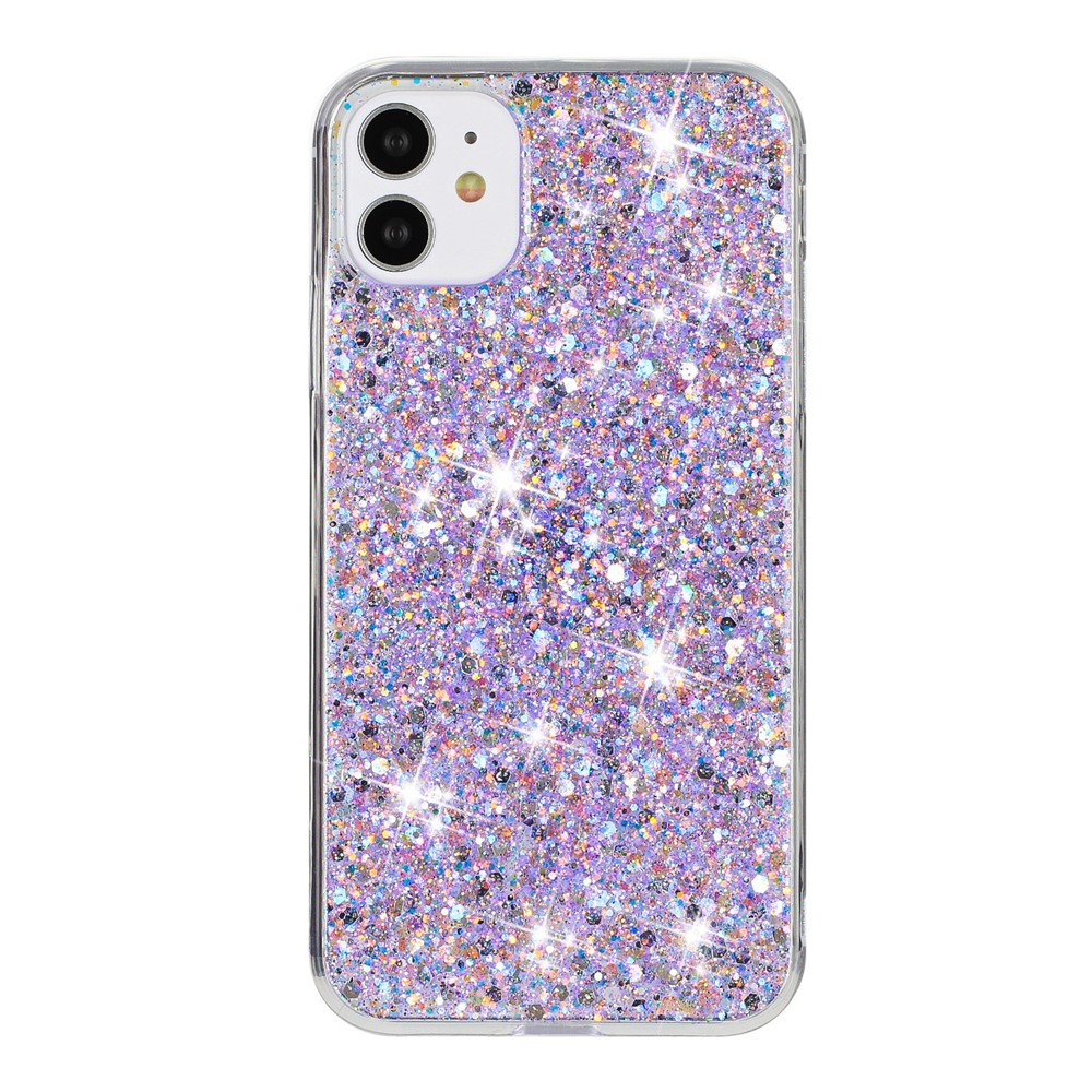 For iPhone 11 Phone Case Slim-Fit Glittery Powder Decor Phone Cover Epoxy TPU Phone Shell - Purple