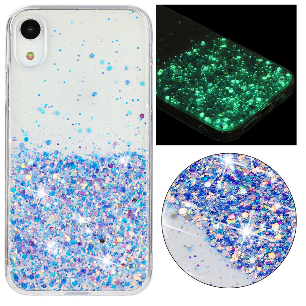 For iPhone XR Shockproof Phone Case Epoxy Glitter Sparkle Luminous TPU Phone Cover - Purple