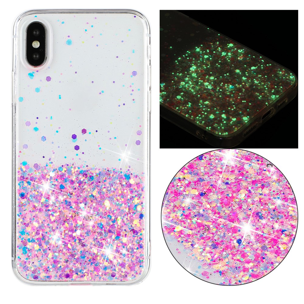 TPU Phone Cover for iPhone X / XS 5.8 inch Cases Anti-Scratch Epoxy Glitter Sparkle Luminous Phone Shell - Pink