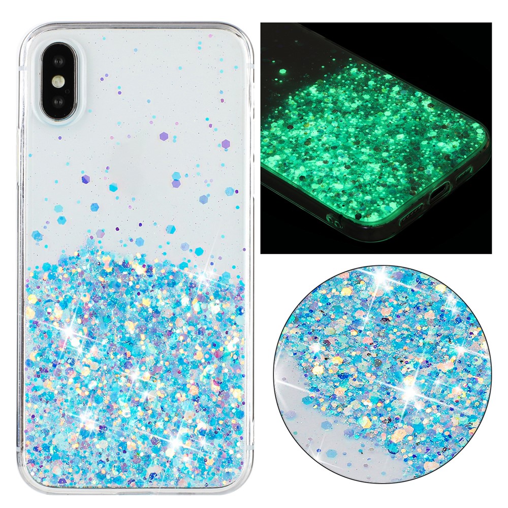 TPU Phone Cover for iPhone X / XS 5.8 inch Cases Anti-Scratch Epoxy Glitter Sparkle Luminous Phone Shell - Blue