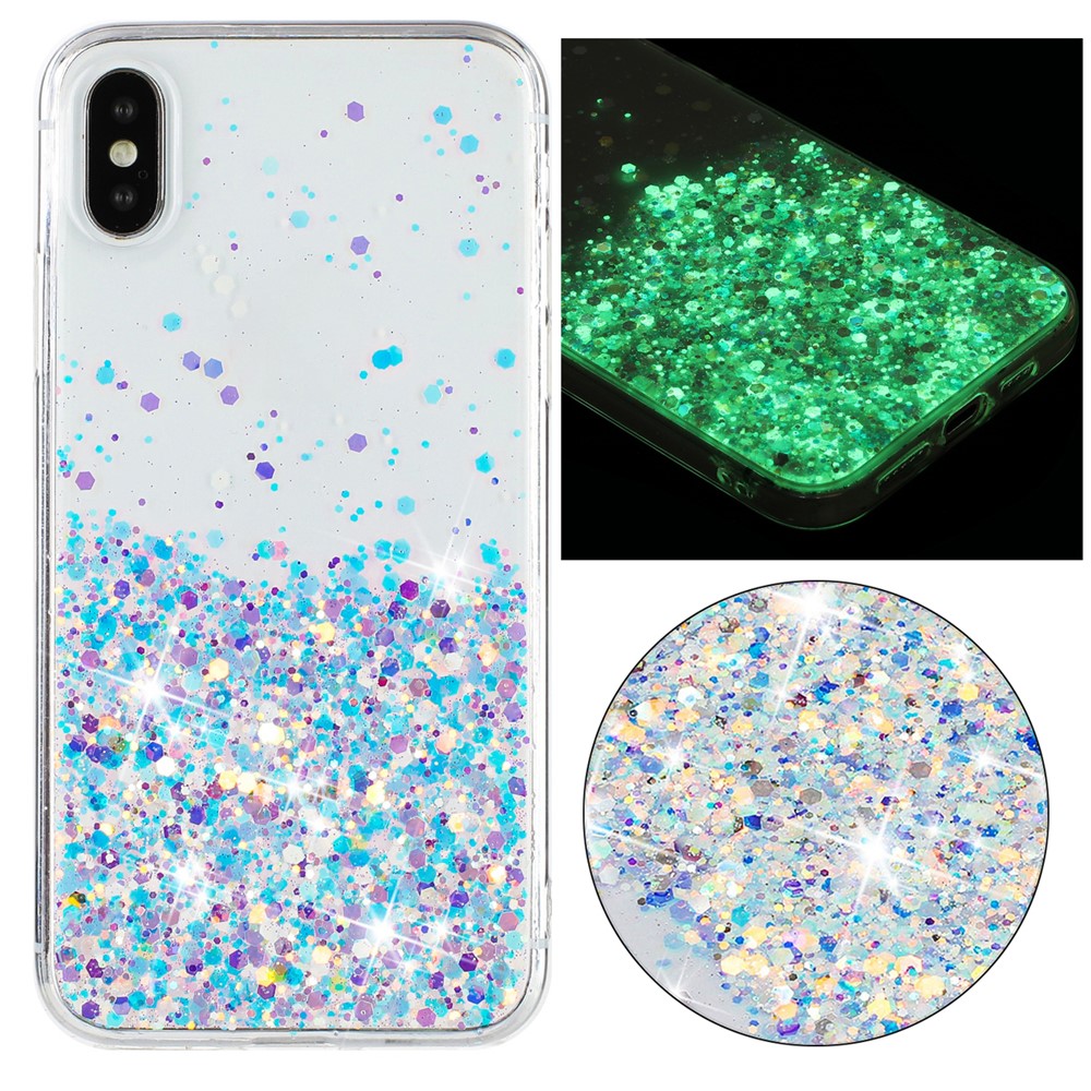 TPU Phone Cover for iPhone X / XS 5.8 inch Cases Anti-Scratch Epoxy Glitter Sparkle Luminous Phone Shell - White