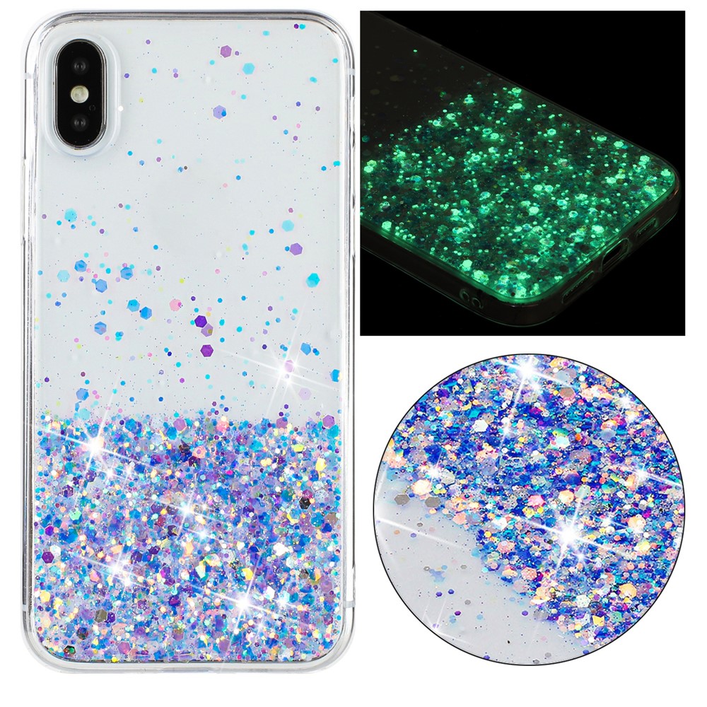 TPU Phone Cover for iPhone X / XS 5.8 inch Cases Anti-Scratch Epoxy Glitter Sparkle Luminous Phone Shell - Purple