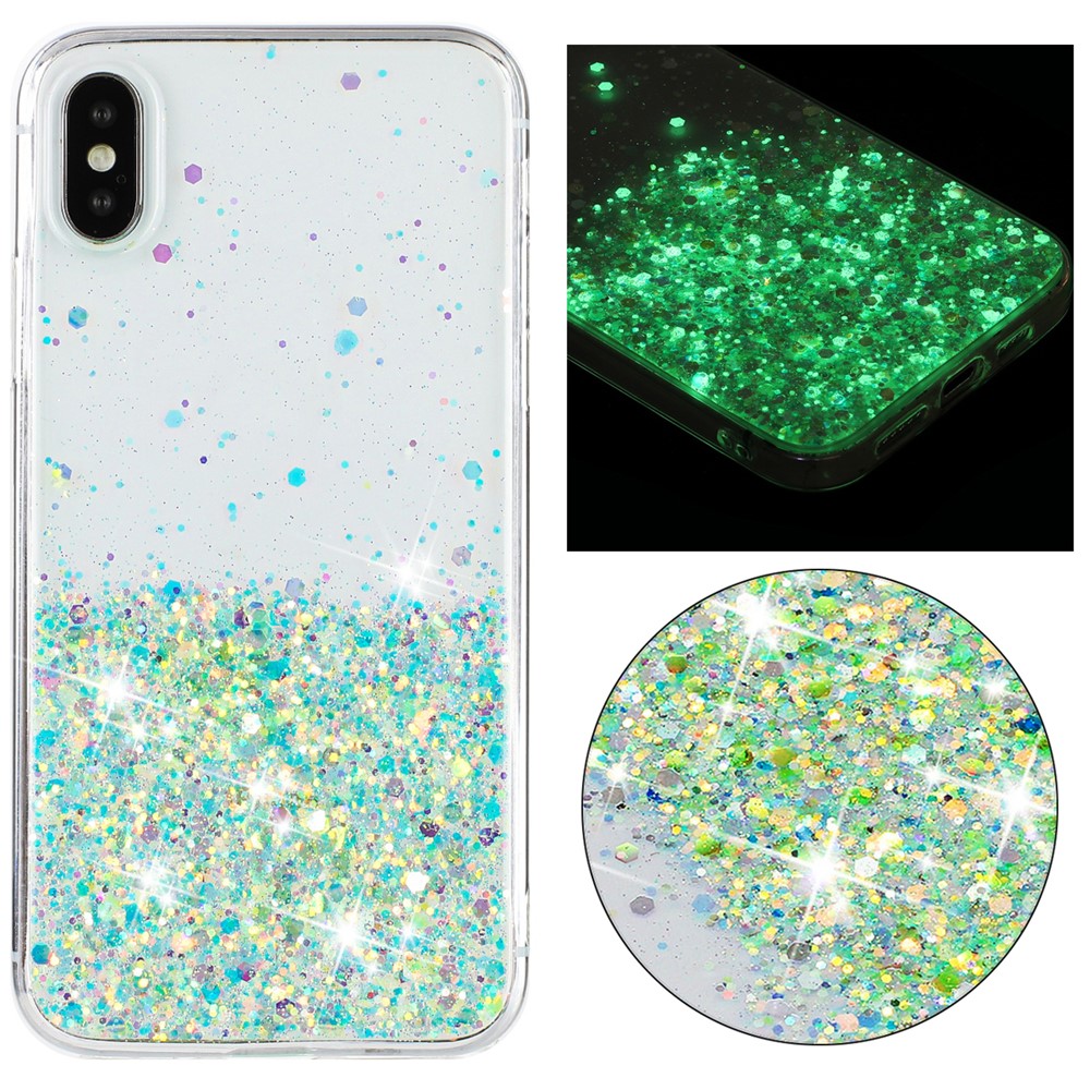 TPU Phone Cover for iPhone X / XS 5.8 inch Cases Anti-Scratch Epoxy Glitter Sparkle Luminous Phone Shell - Green