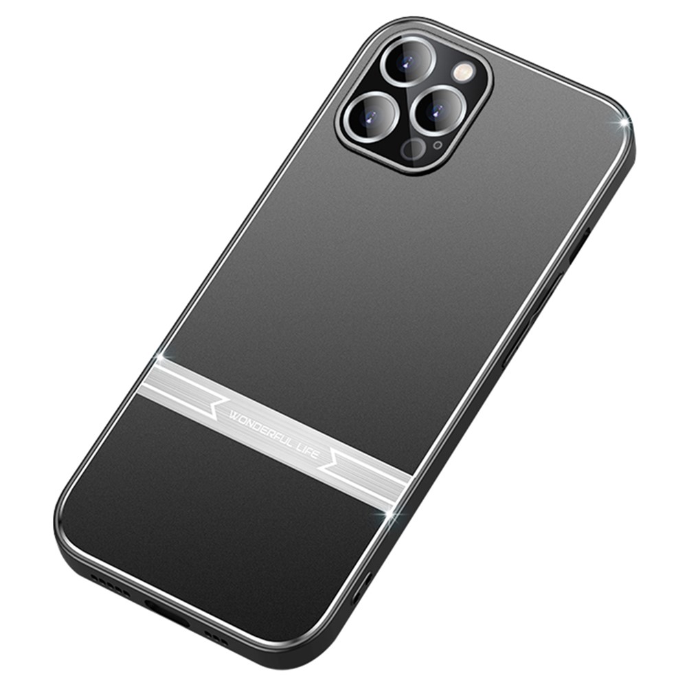 For iPhone 13 Pro 6.1 inch Matte Phone Case Anti-drop Metal+PC+TPU Cover - Black+Silver