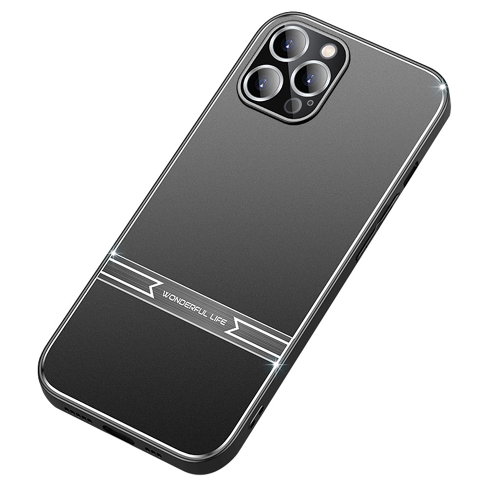 For iPhone 13 Pro Max Smartphone Cover Matte Anti-Scratch Metal+PC+TPU Phone Case - Black+Brushed Black