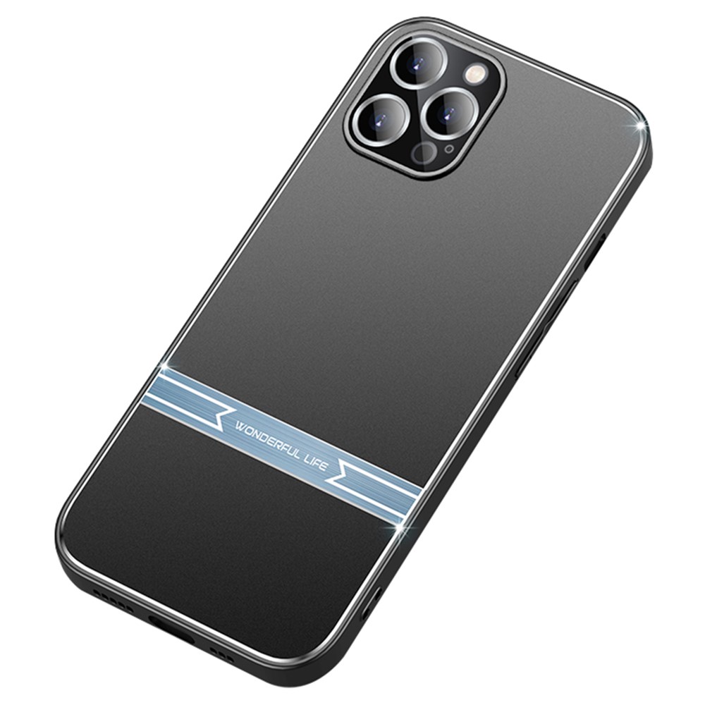 For iPhone 13 Pro Max Smartphone Cover Matte Anti-Scratch Metal+PC+TPU Phone Case - Black+Blue