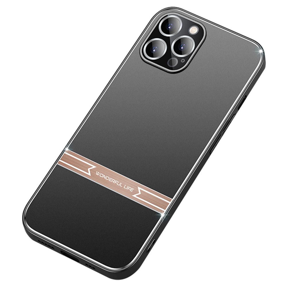 For iPhone 13 Pro Max Smartphone Cover Matte Anti-Scratch Metal+PC+TPU Phone Case - Black+Rose Gold