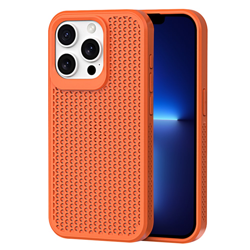 For iPhone 13 Pro Max Phone Case Heat Dissipation Breathable Cooling Hollow PC+TPU Cover - Orange