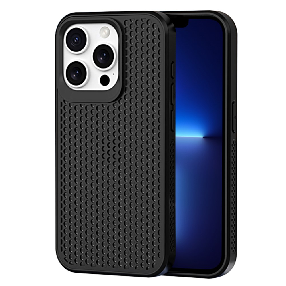 For iPhone 13 Pro Max Phone Case Heat Dissipation Breathable Cooling Hollow PC+TPU Cover - Black