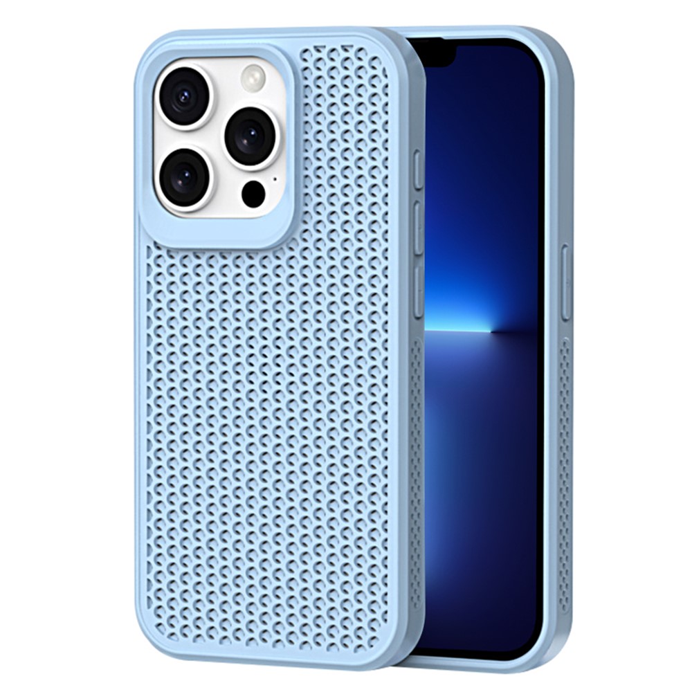 For iPhone 13 Pro Max Phone Case Heat Dissipation Breathable Cooling Hollow PC+TPU Cover - Blue
