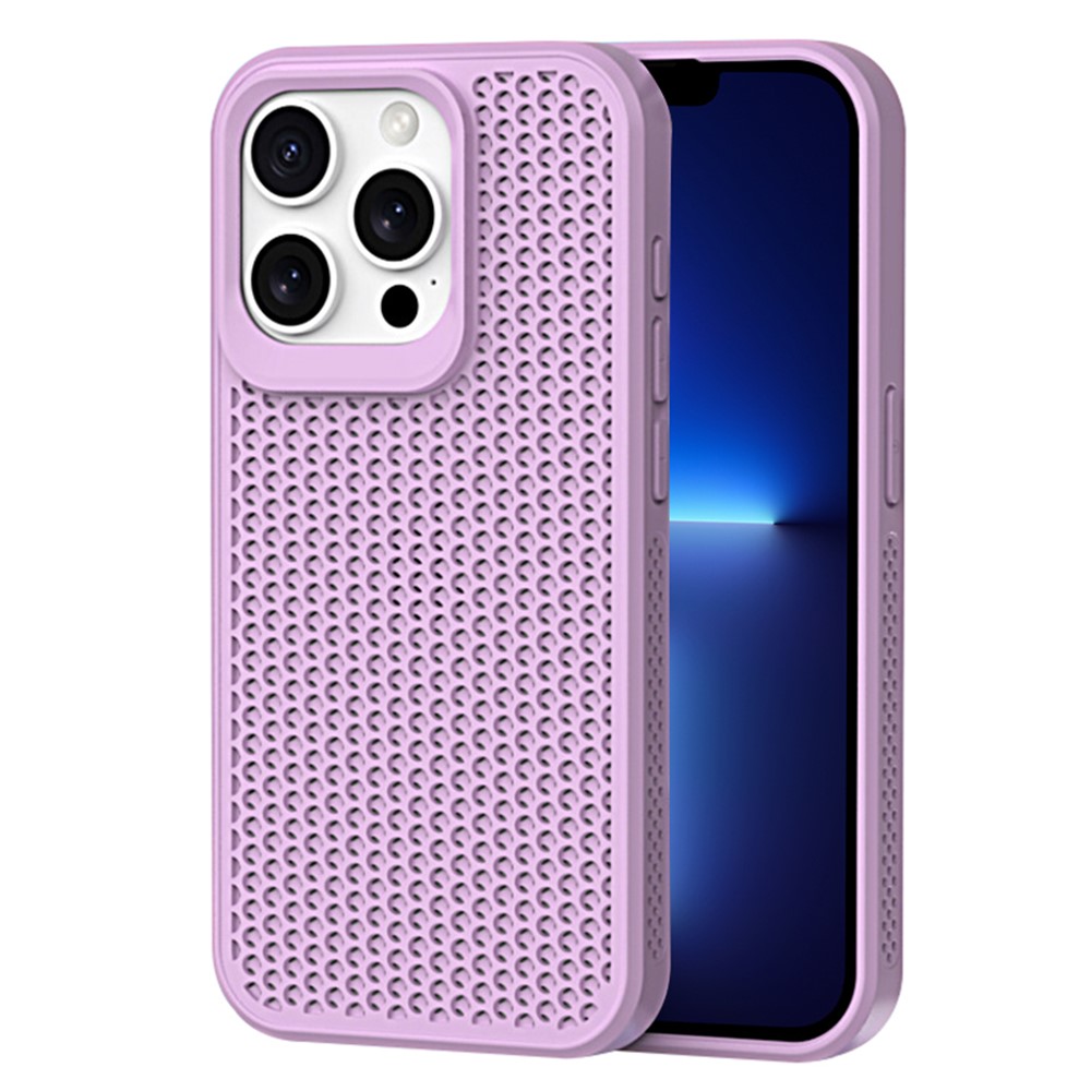 For iPhone 13 Pro Max Phone Case Heat Dissipation Breathable Cooling Hollow PC+TPU Cover - Purple