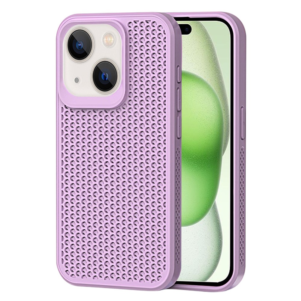 For iPhone 15 Plus Case Breathable Heat Dissipation Hollow PC+TPU Hybrid Phone Cover - Purple