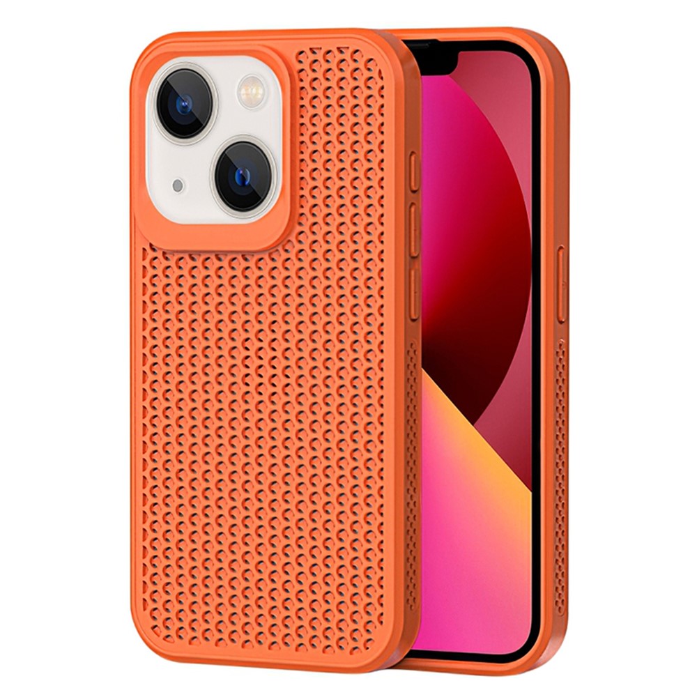 For iPhone 14 Plus Case PC+TPU Anti-drop Phone Cover Breathable Heat Dissipation - Orange