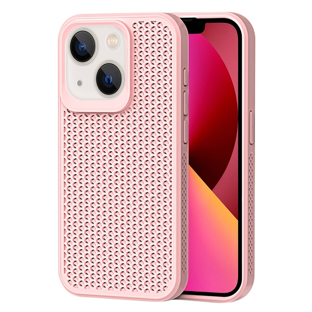For iPhone 14 Plus Case PC+TPU Anti-drop Phone Cover Breathable Heat Dissipation - Pink
