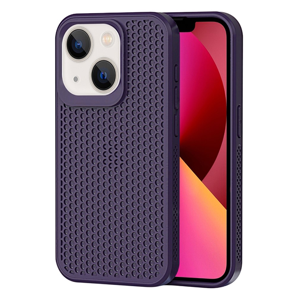 For iPhone 14 Plus Case PC+TPU Anti-drop Phone Cover Breathable Heat Dissipation - Dark Purple