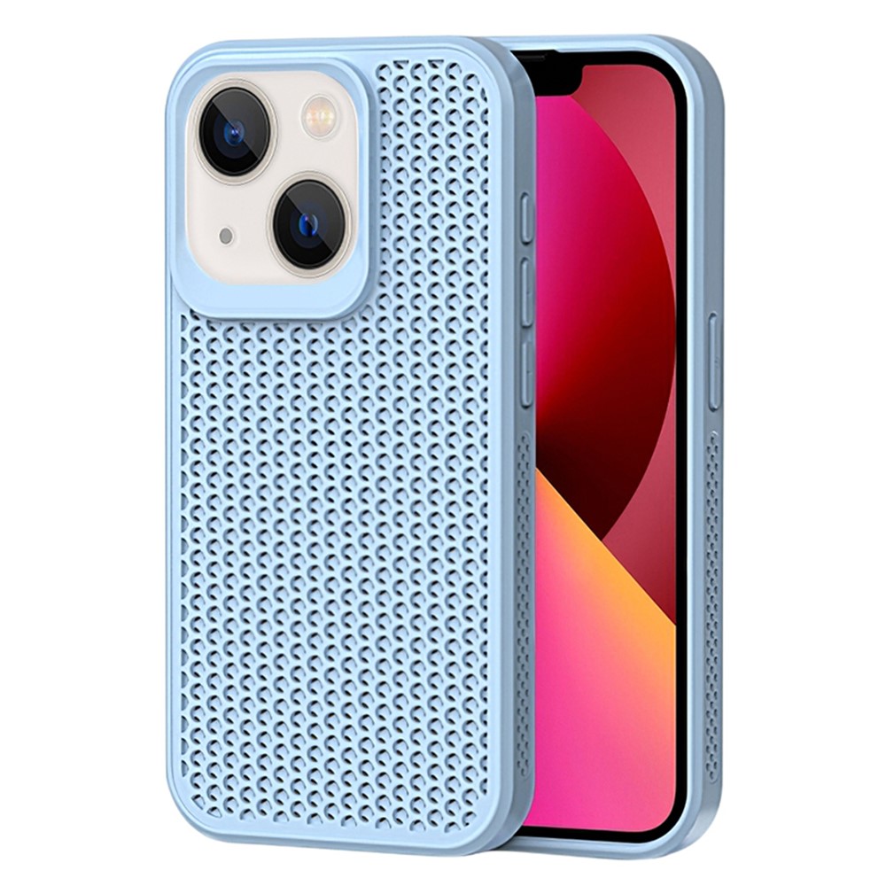 For iPhone 14 Plus Case PC+TPU Anti-drop Phone Cover Breathable Heat Dissipation - Blue