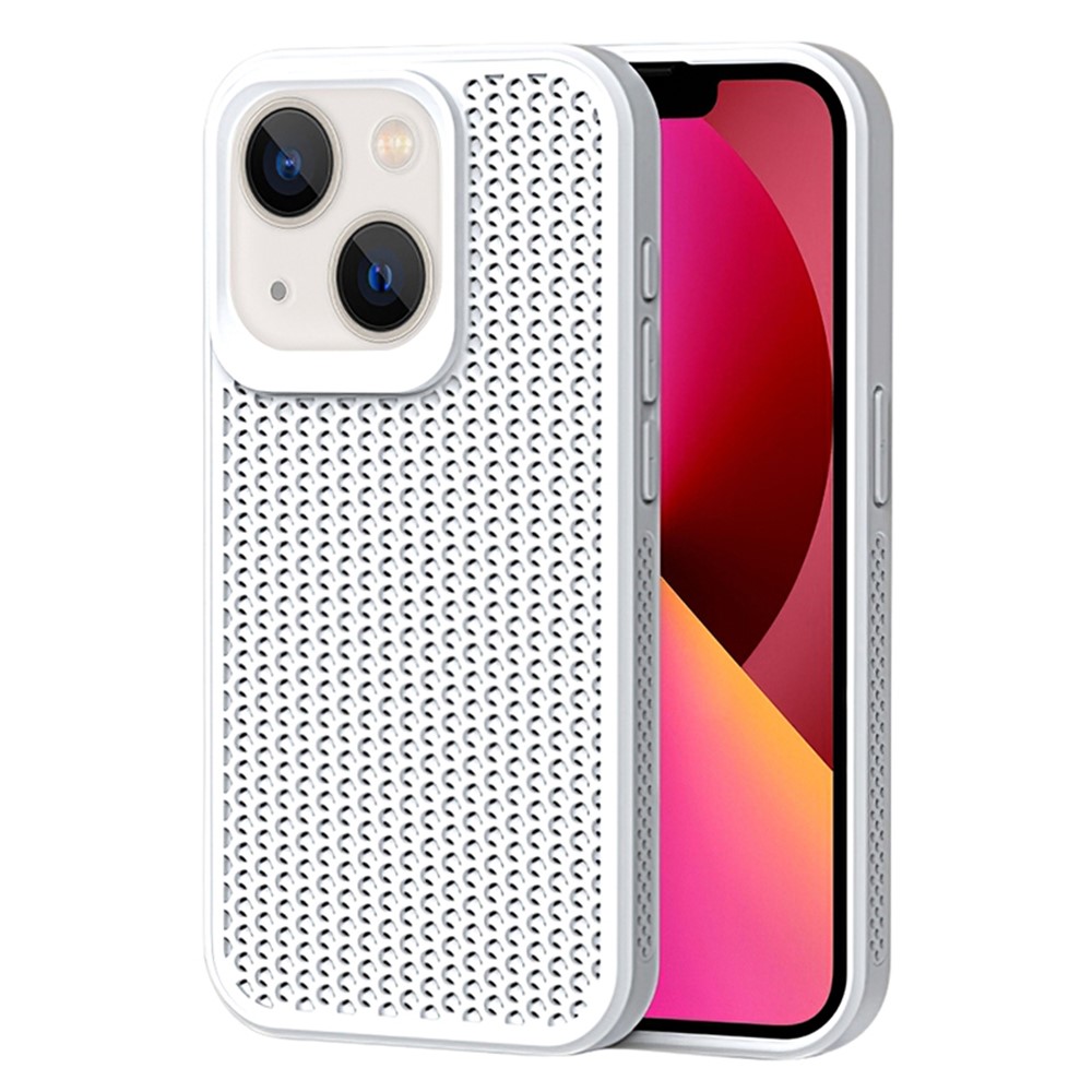 For iPhone 14 Plus Case PC+TPU Anti-drop Phone Cover Breathable Heat Dissipation - White