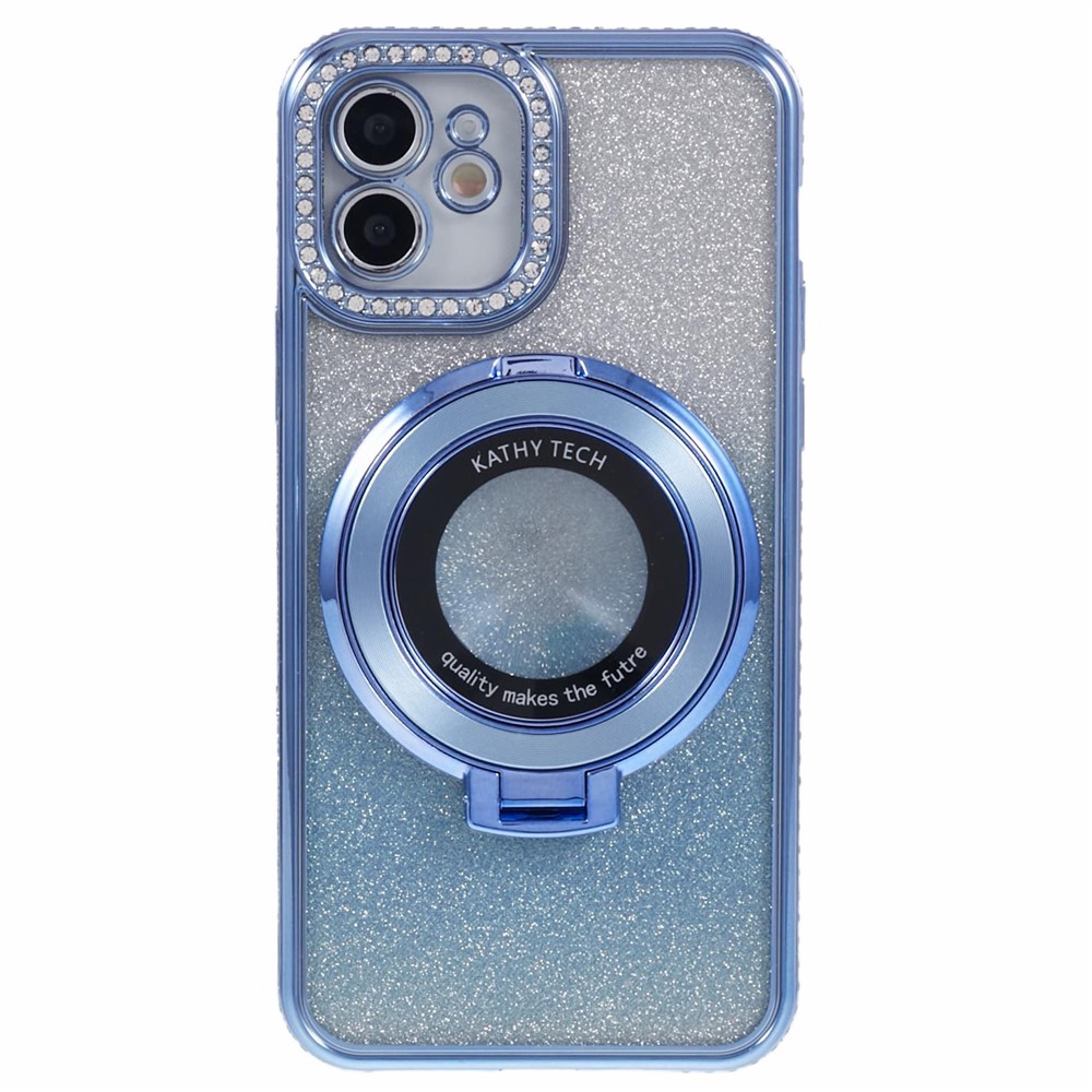 For iPhone 11 Cell Phone Case Gradient TPU Cover with Kickstand  /  Rhinestone - Blue