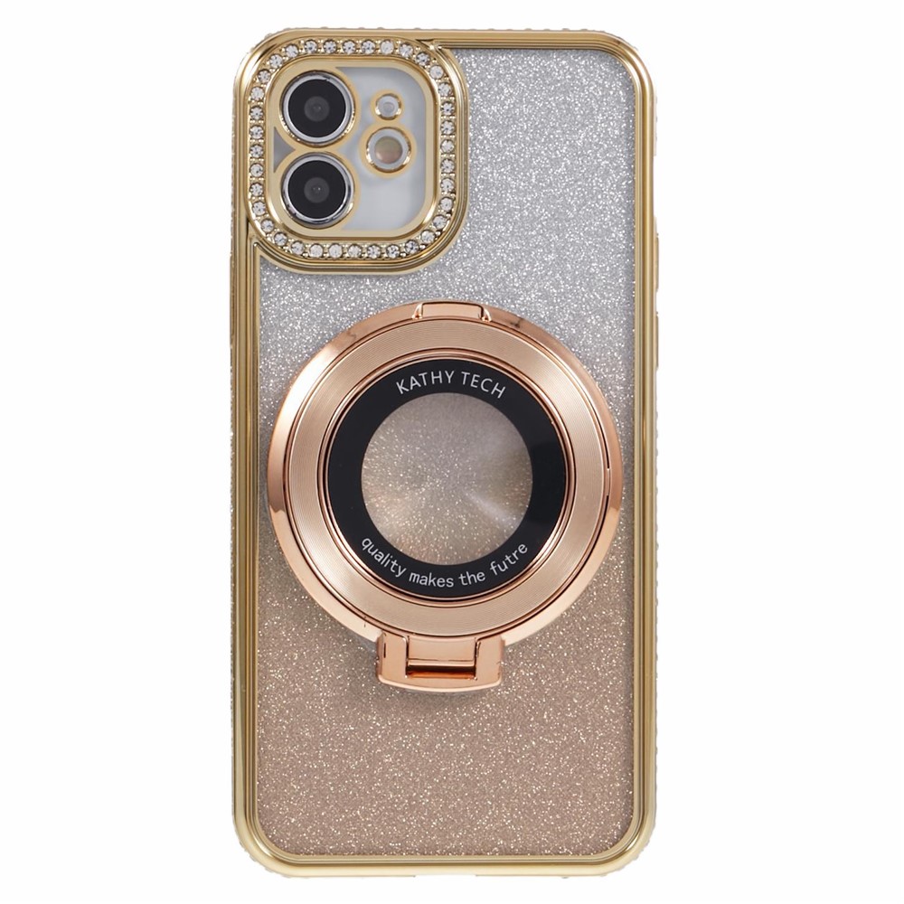 For iPhone 11 Cell Phone Case Gradient TPU Cover with Kickstand  /  Rhinestone - Gold