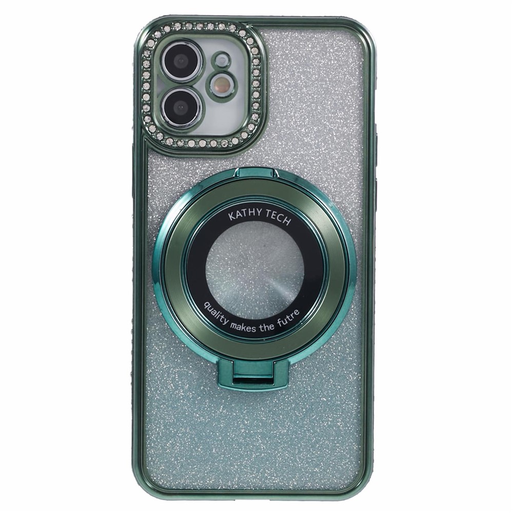 For iPhone 11 Cell Phone Case Gradient TPU Cover with Kickstand  /  Rhinestone - Midnight Green