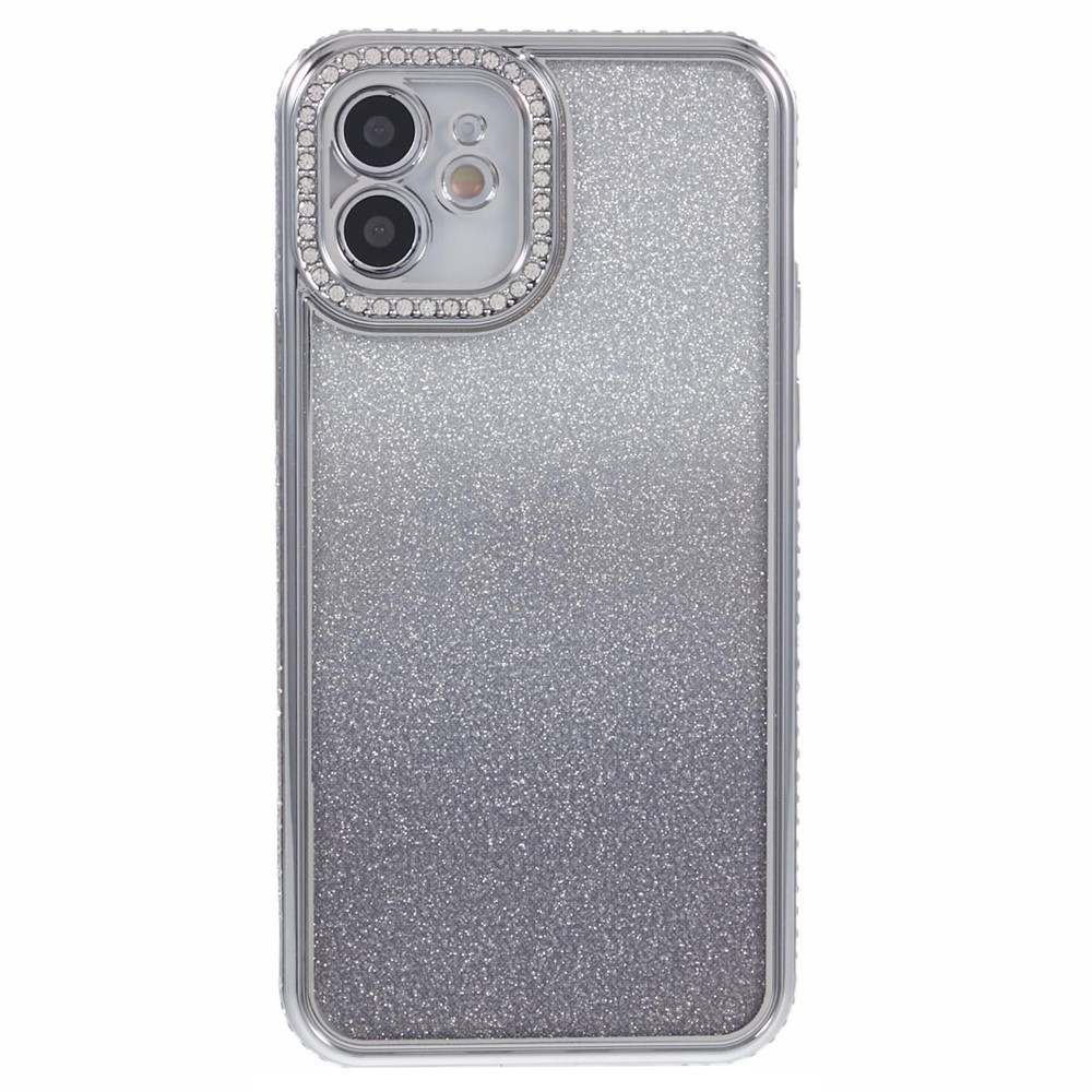 For iPhone 12 Case Scratch-Proof TPU Rhinestone Decor Gradient Phone Shell - Silver