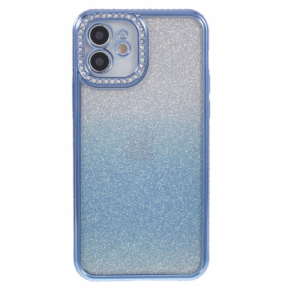 For iPhone 12 Case Scratch-Proof TPU Rhinestone Decor Gradient Phone Shell - Blue