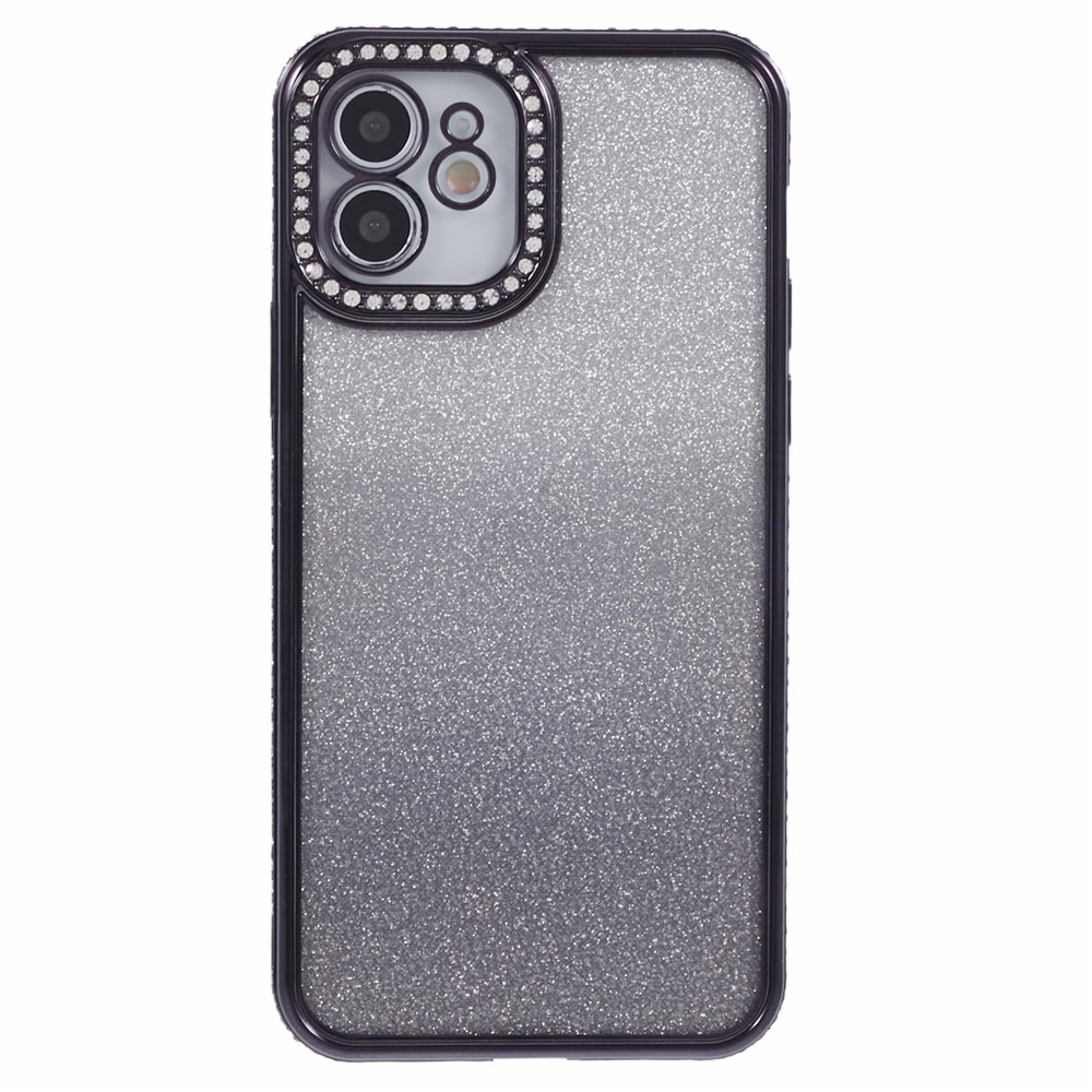 For iPhone 12 Case Scratch-Proof TPU Rhinestone Decor Gradient Phone Shell - Black