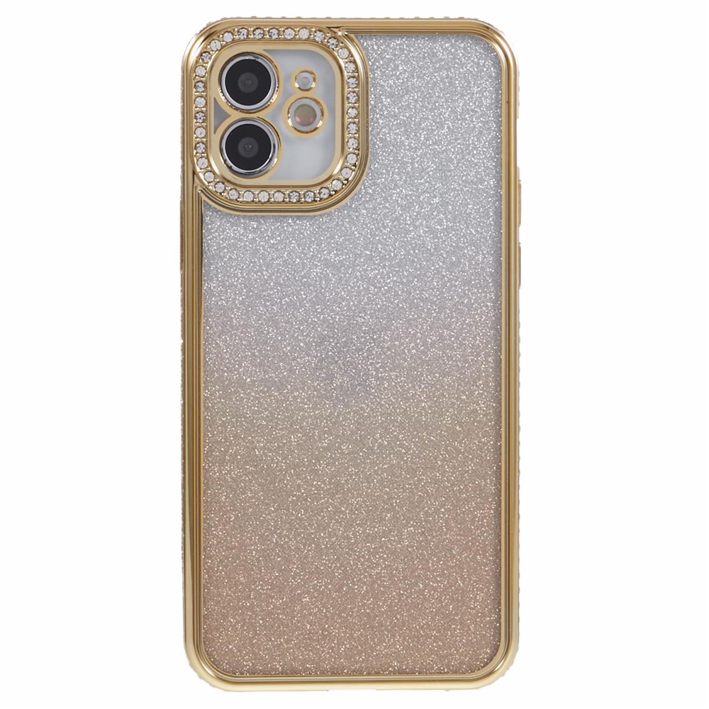 For iPhone 12 Case Scratch-Proof TPU Rhinestone Decor Gradient Phone Shell - Gold