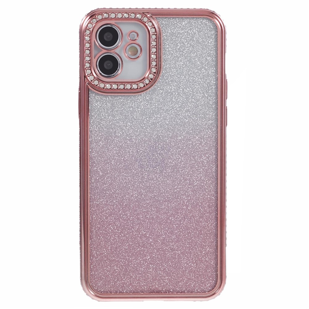 For iPhone 12 Case Scratch-Proof TPU Rhinestone Decor Gradient Phone Shell - Rose Gold