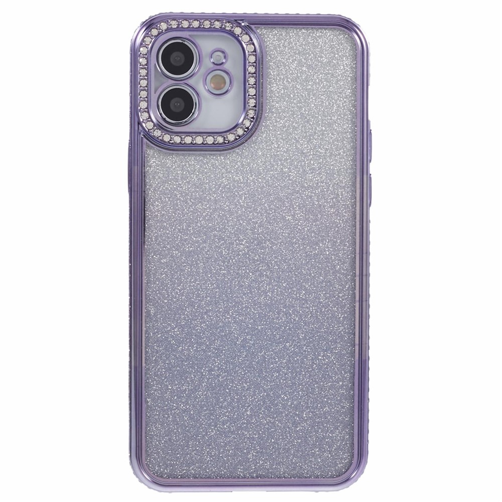 For iPhone 12 Case Scratch-Proof TPU Rhinestone Decor Gradient Phone Shell - Dark Purple