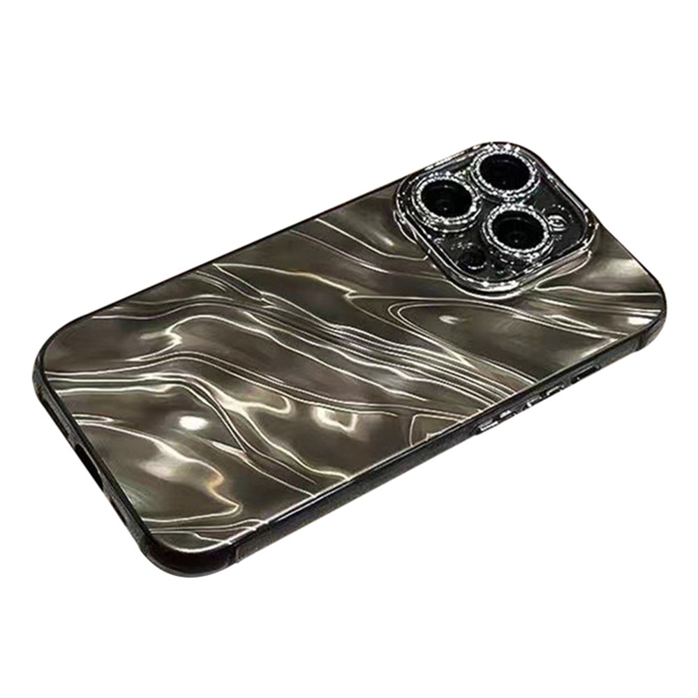 For iPhone 13 Pro Max 6.7 inch Cover Wavy Texture Acrylic+TPU Cell Phone Cases with Lens Film - Black
