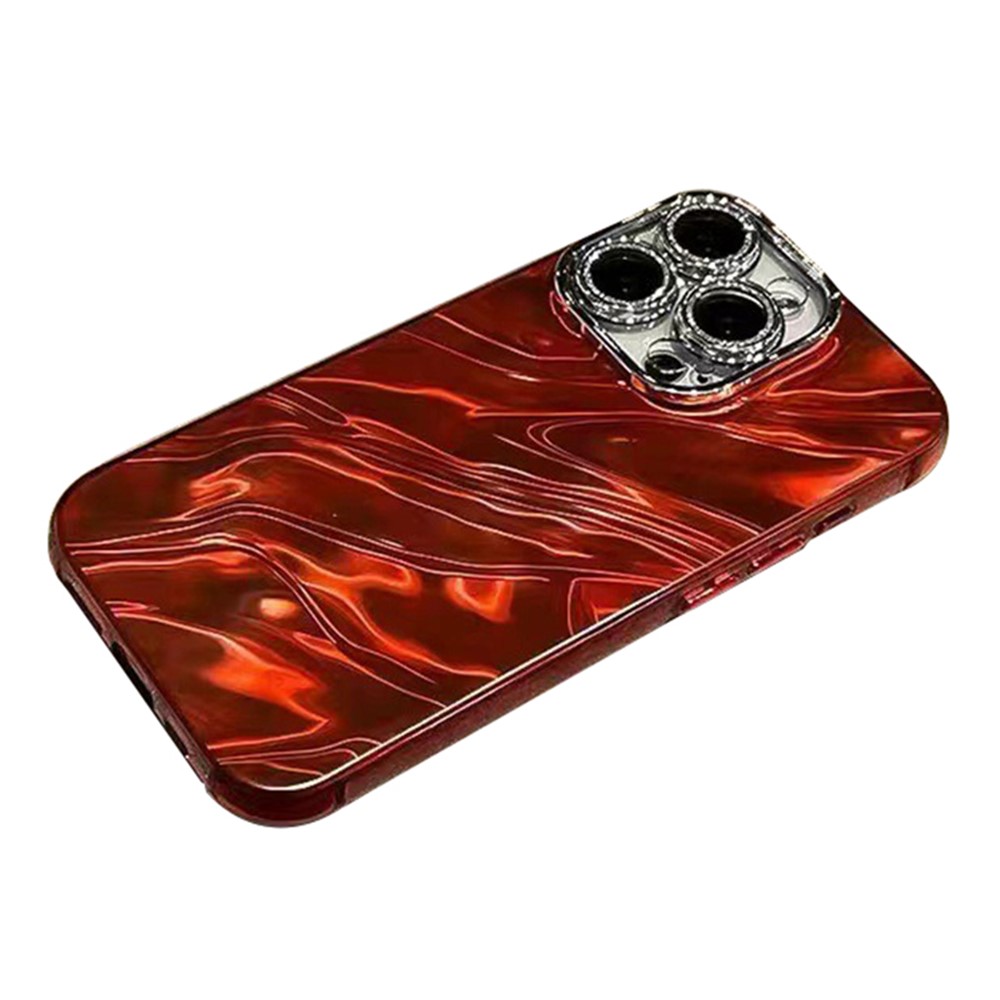 For iPhone 13 Pro Max 6.7 inch Cover Wavy Texture Acrylic+TPU Cell Phone Cases with Lens Film - Red