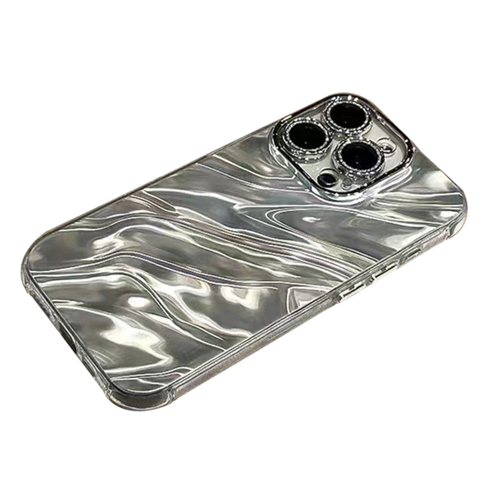 For iPhone 13 Pro Max 6.7 inch Cover Wavy Texture Acrylic+TPU Cell Phone Cases with Lens Film - Silver