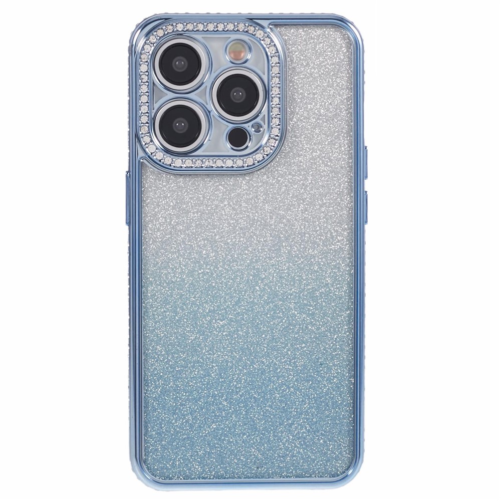 For iPhone 13 Pro Max 6.7 inch TPU Case Rhinestones Decorated Gradient Back Phone Cover - Blue