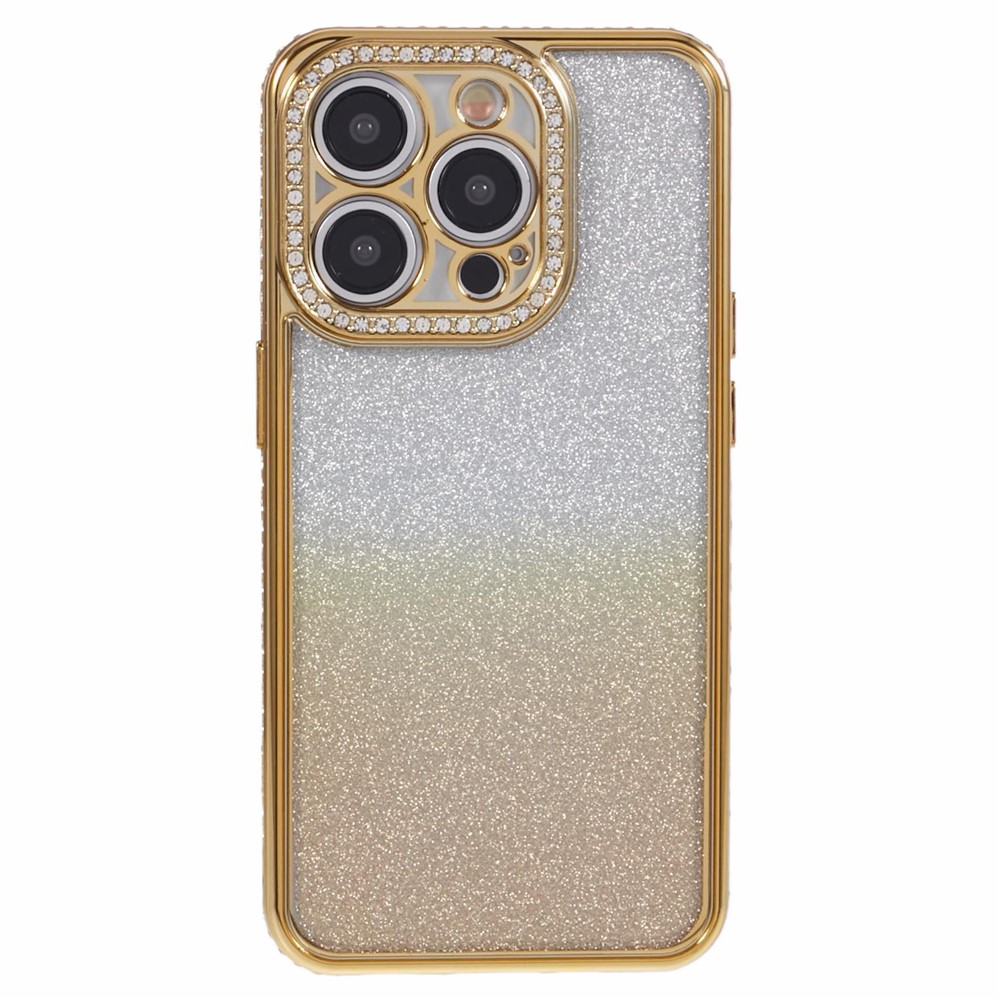 For iPhone 13 Pro Wholesale Case Rhinestones Decor Anti-Drop Gradient TPU Phone Cover - Gold