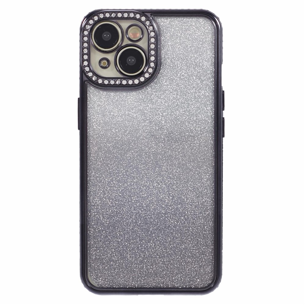 For iPhone 15 Plus TPU Case Shiny Rhinestone Gradient Glitter Phone Back Cover - Black