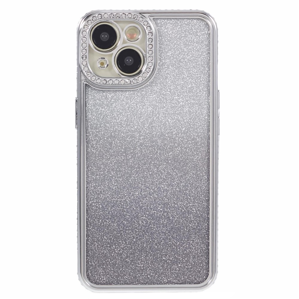 For iPhone 15 Plus TPU Case Shiny Rhinestone Gradient Glitter Phone Back Cover - Silver