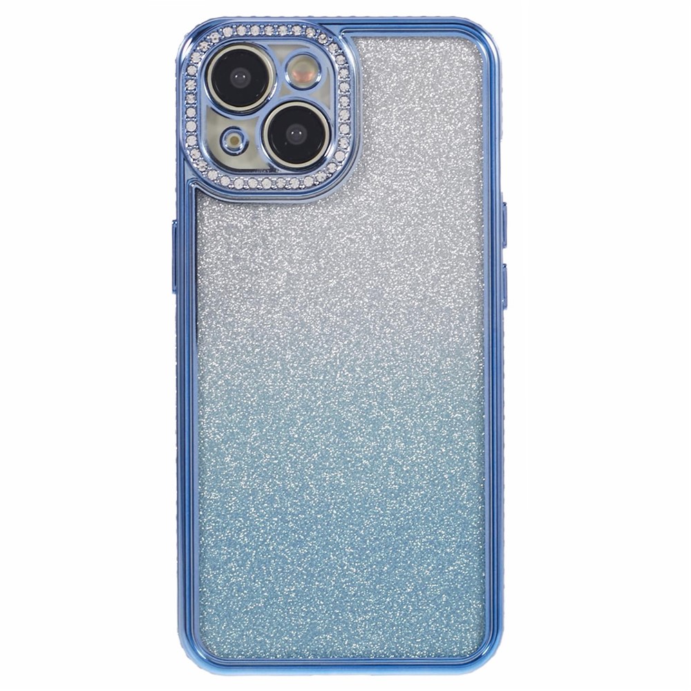 For iPhone 15 Plus TPU Case Shiny Rhinestone Gradient Glitter Phone Back Cover - Blue