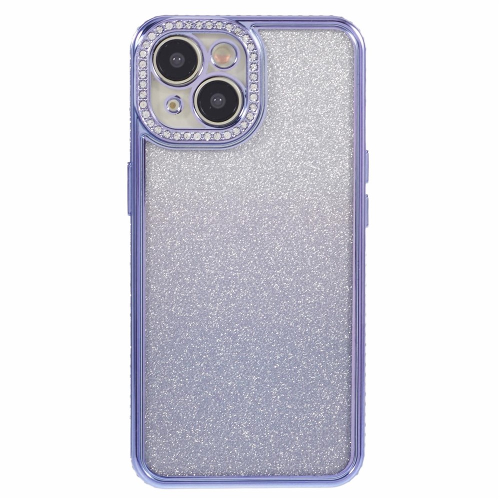 For iPhone 15 Plus TPU Case Shiny Rhinestone Gradient Glitter Phone Back Cover - Dark Purple