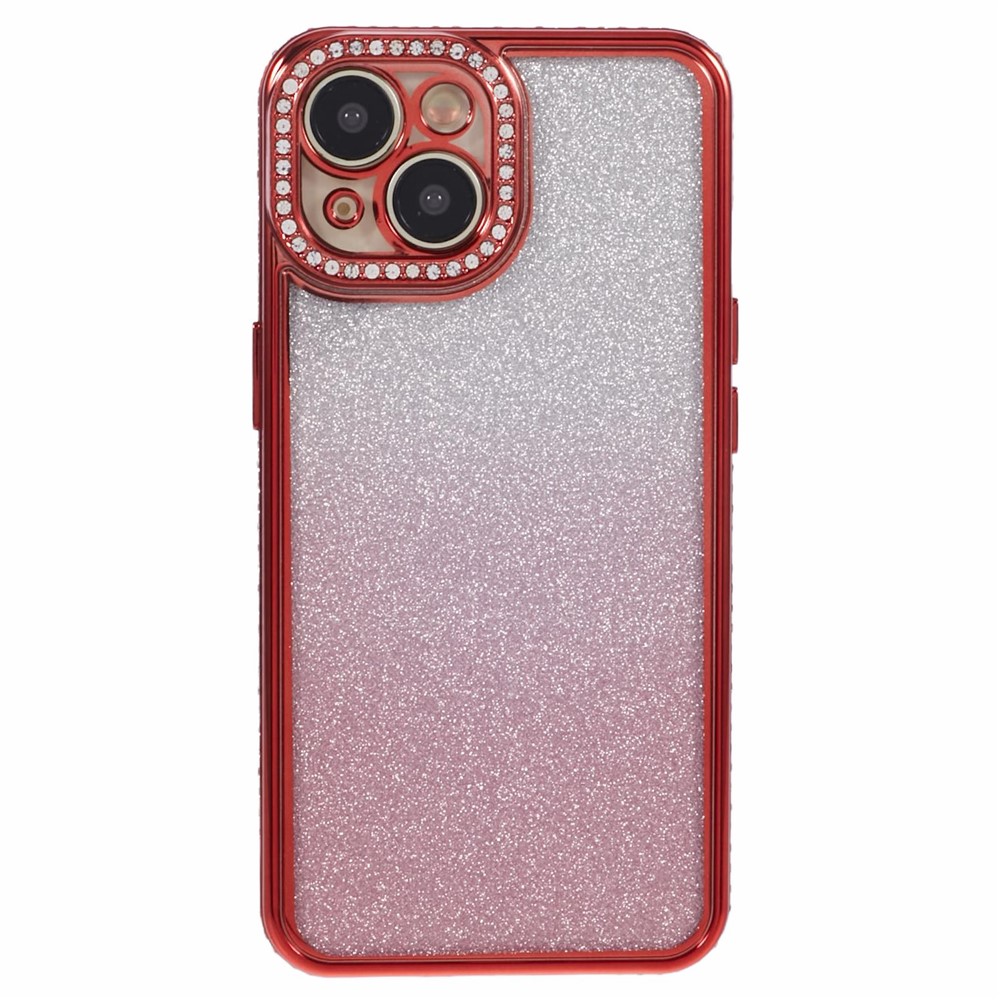 For iPhone 15 Plus TPU Case Shiny Rhinestone Gradient Glitter Phone Back Cover - Red