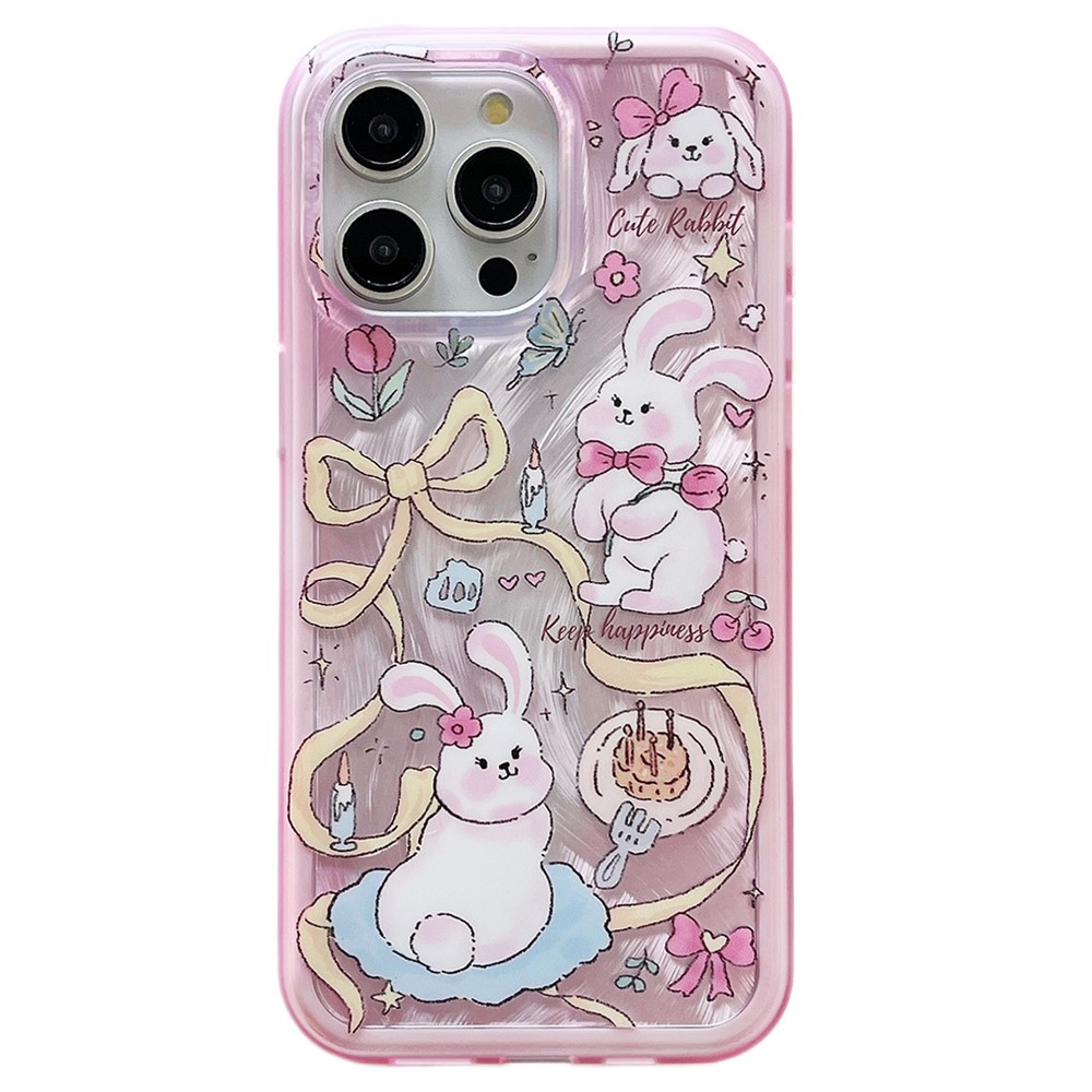 For iPhone 13 Pro Case TPU+PC Kitten Bunny Pattern IMD Phone Cover - Pink