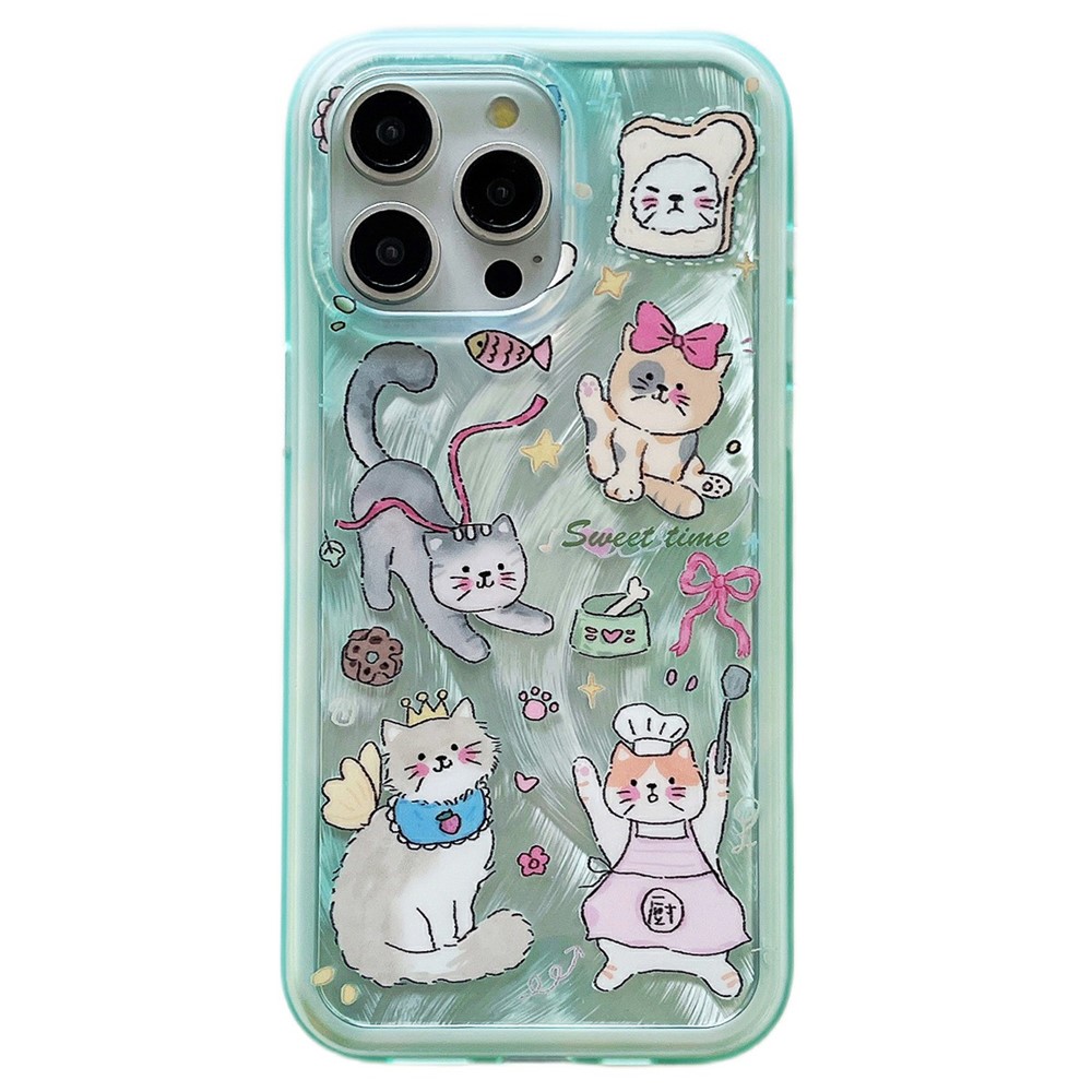 For iPhone 12 / 12 Pro Case Cartoon IMD TPU+PC Shockproof Phone Cover - Green