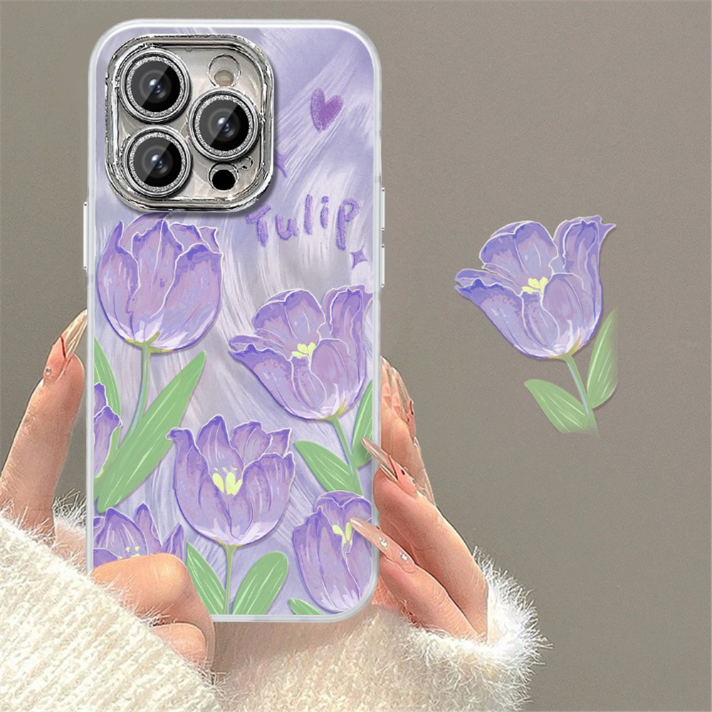 For iPhone 13 Pro Case Soft TPU Phone Protective Cover Tulip Flower Pattern Printed - Purple